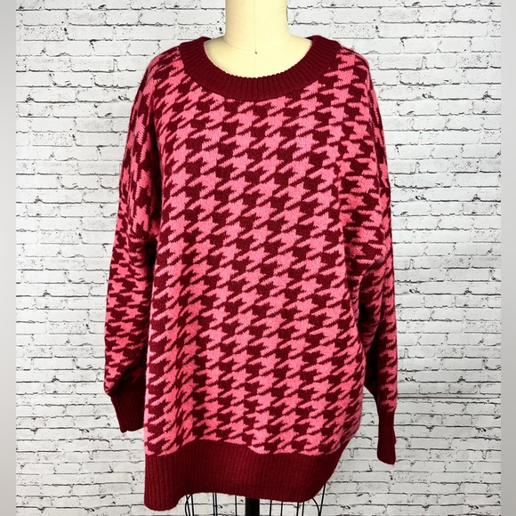 AVA & VIV | NWOT Pink & maroon pullover houndstooth sweater size 4X - Picture 2 of 7